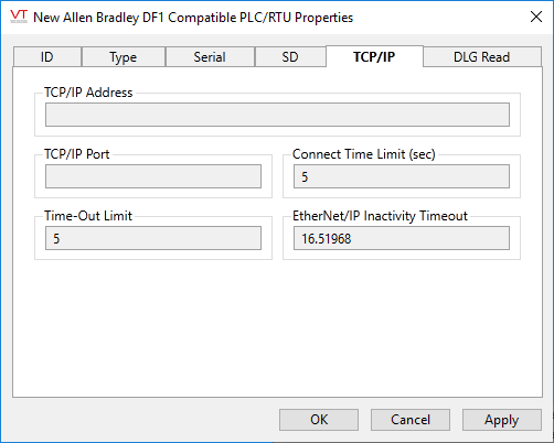 Allen-Bradley tag - TCP/IP tab