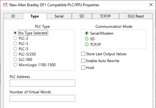 Allen-Bradley tag - Type tab