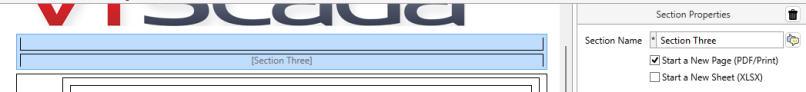 A section named 'Section Three' will split the report into two pages in PDF format