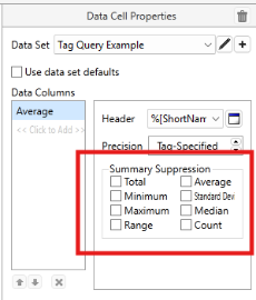 Summary Suppression settings displays 8 unchecked boxes, one per operation. Check the boxes next to the operations you need to suppress.