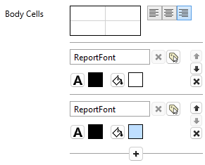 Font tag selector, font color, and color fill appear twice. The first iteration displays white color fill, the second displays powder blue.