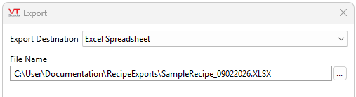 The dialog will change depending on the selected destination Export Destination set to Excel? Add a File Name including the full pathway