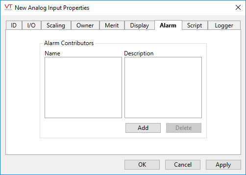 Analog Input tag - Alarm tab