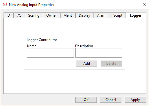 Analog Input tag - logger tab