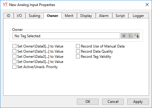 Analog Input tag - Owner tab