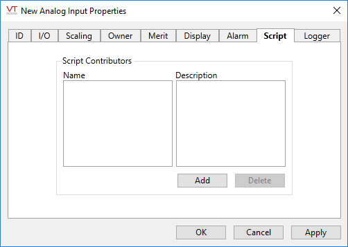 Analog Input tag - script tab