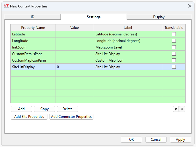Automatically populate Site context tag properties grid by selecting 'Add Site Properties' button