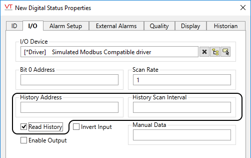 Digital Status tag history fields