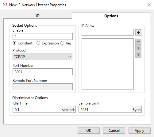 IP Network Listener tag options