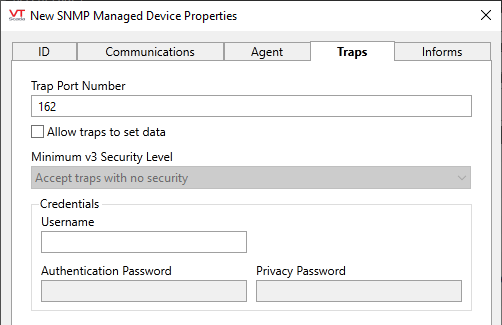 SNMP tag - traps tab